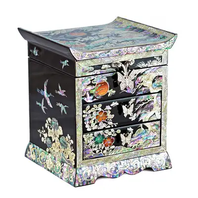 Pine and Crane Tile-Pattern 3-Drawer Jewelry Box (Black) - Lim Chae-jin's Work