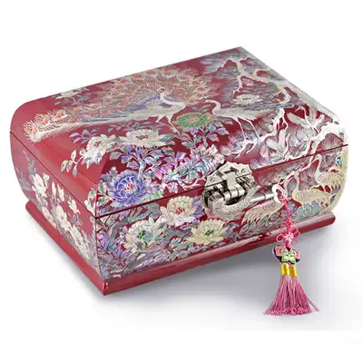 Peacock 3-Tier Rolling Jewelry Box (Red) - Kim Yong-gwan Small 24cm