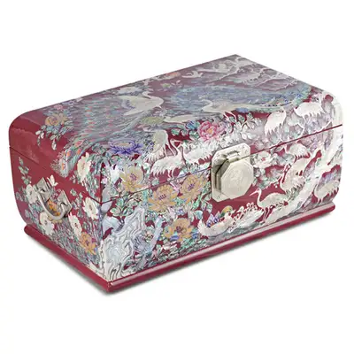 Peacock Two-Tier Rolling Jewelry Box (Red) - Kim Yong-gwan Large 36cm