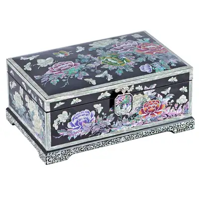 Peony Border Two-Tier Left Jewelry Box (Black) - Oh Myung-ho