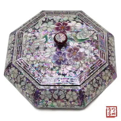 Ijo Nacre Octagonal Jewelry Box with Flower and Bird Motif (Medium)