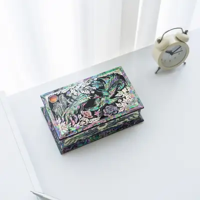 Mother-of-Pearl Lacquer Business Card Holder with Ten Symbols of Longevity and Phoenix Design - Group Gift for International Buyers