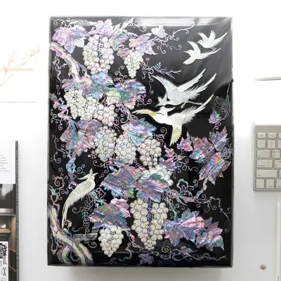 Premium Mother-of-Pearl Lacquerware Document Box - Grapes and Birds