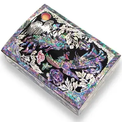 Mother-of-Pearl Business Card Holder - Oh Myung-ho Collection (Phoenix, Black)