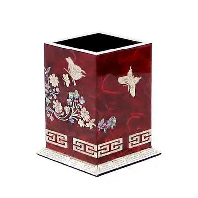 Mother-of-Pearl Lacquer Hanji Pencil Holder - Red