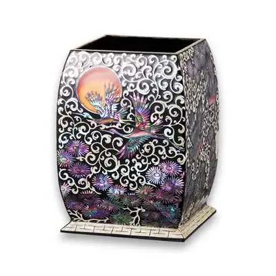 Nacre Inlay Lacquerware Arabesque Crane Mother-of-Pearl Pencil Holder