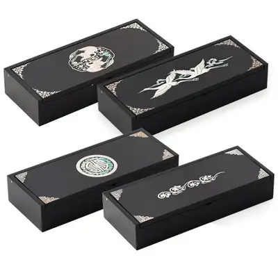 Inlay Auto-Opening Pen Case (Dual Cranes, Cloud Cranes, Geometric Pattern, Arabesque Design)