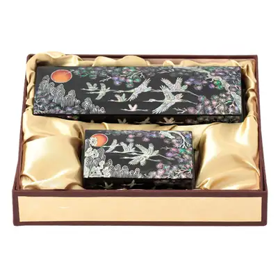 Glossy Pine and Crane Business Card and Pen Case Set