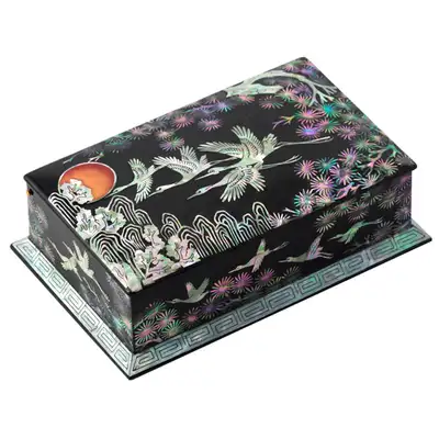 Glossy Pine and Crane Business Card Holder