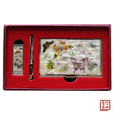 Mother-of-Pearl Business Card Case USB Set (White Butterfly) 8GB, 16GB