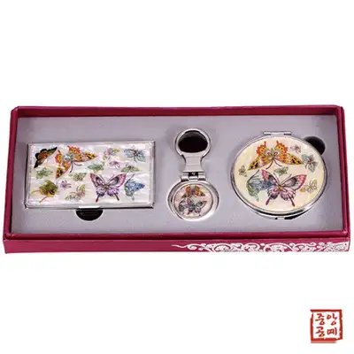Mother-of-Pearl Business Card Case - White Butterfly 3-Piece Set