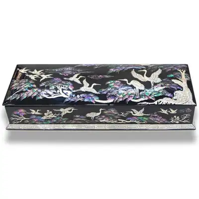 Glossy Pine and Crane Mother-of-Pearl Automatic Writing Instrument Case