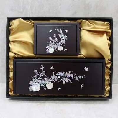 Inlaid Insects and Plants Business Card and Pen Case Set