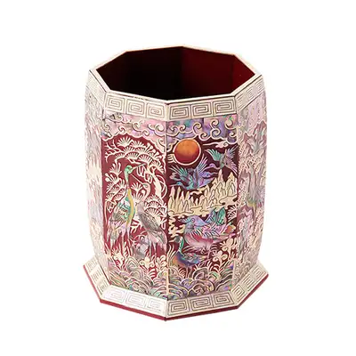 Ten Symbols of Longevity Octagonal Pencil Holder (Red)