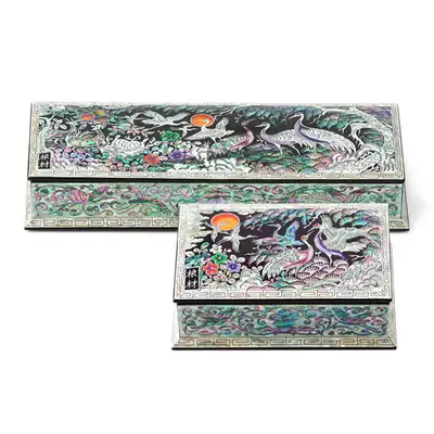 Embroidered Pine and Crane Business Card and Stationery Case Set (Black) - Kim Young-man Collection