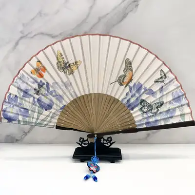 Korean Bamboo Silk Folding Fan Traditional Souvenir Foreign Gift