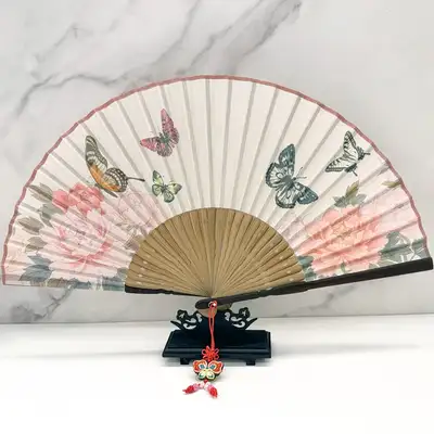 Korean Bamboo Silk Folding Fan - Traditional Souvenir, Gift for Foreigners