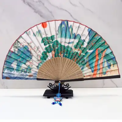 Korean Bamboo Silk Folding Fan Traditional Souvenir Foreign Gift