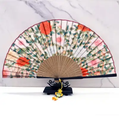 Korean Bamboo Silk Folding Fan Traditional Souvenir Foreign Gift