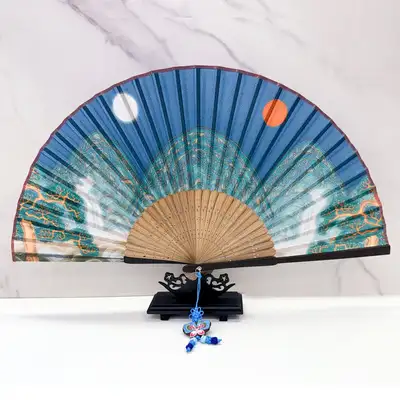 Korean Bamboo Silk Folding Fan Traditional Souvenir Foreign Gift