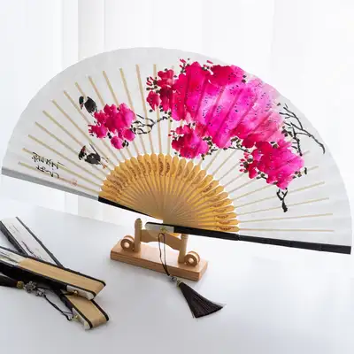 Handwritten Black Bamboo Carving Traditional Fan - Azalea (Namjeong Park Sang-ok)