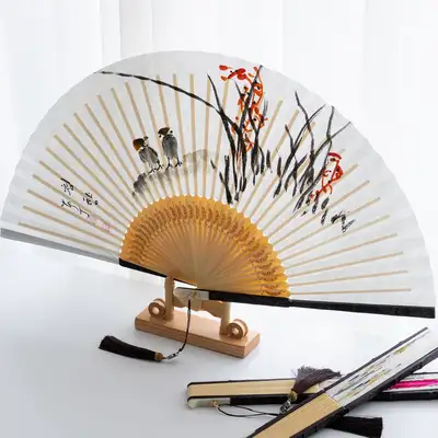 Hand-Painted Orchid Blackwood Carved Traditional Fan by Nam Jung Park Sang-ok