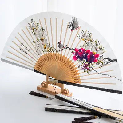Handwritten Black Bamboo Carving Traditional Fan - Magnolia (Namjeong Park Sang-ok)