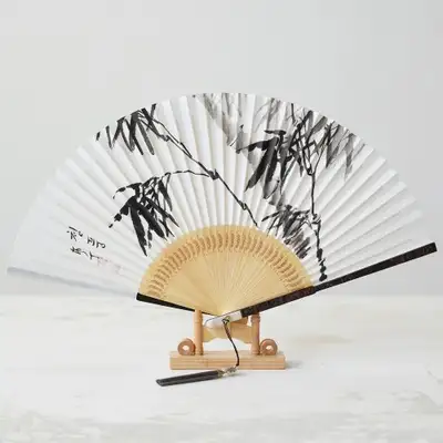 Handwritten Black Bamboo and Ebony Carved Traditional Fan - Bamboo (by Park Sang-ok Nam-jung)