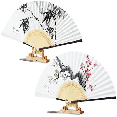 Handwritten Ebony-Inlaid Black Bamboo Traditional Fan - Bamboo and Plum Blossom (Master Namjeong Park Sang-oak)