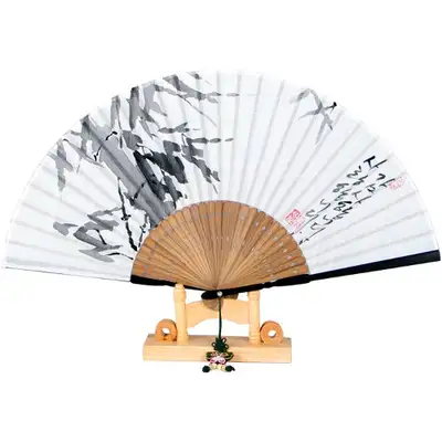 Premium Mosi Silk Fan with Handwritten Calligraphy and Good Words (Bamboo) - Includes Tassel and Fan Case