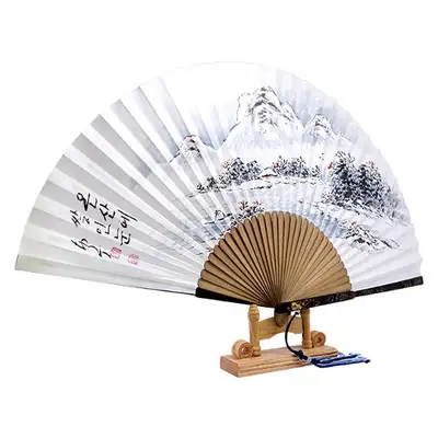 Handwritten Ohjukseon Landscape Painting Fan - Winter (Traditional Fan by Namjeong Park Sang-ok)