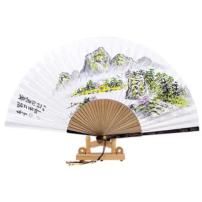 Handwritten Landscape Ink Painting - Spring Traditional Bamboo Fan (Namjeong Park Sang-ok)