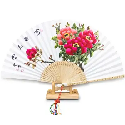Jeonju Folk Fan Hanji Traditional Fan - Peony