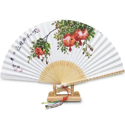Jeonju Folk Pattern Korean Paper Traditional Fan - Pomegranate
