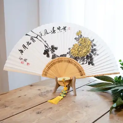 Premium Traditional Korean Folding Fan - Four Gentlemen Bamboo Fan