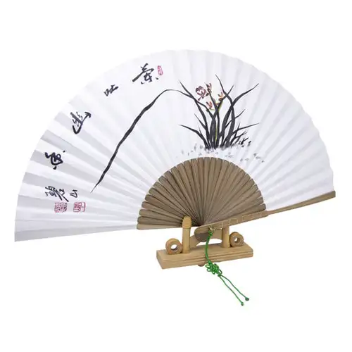 韩纸乌竹传统折扇-兰花大号 — 2