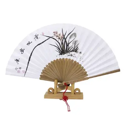 Hanji Black Bamboo Traditional Fan – Orchid Medium Size