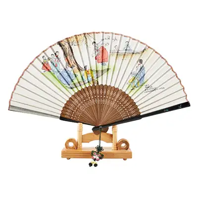 Traditional Mother-of-Pearl Folding Fan (Noltwigi) with Tassel and Fan Case