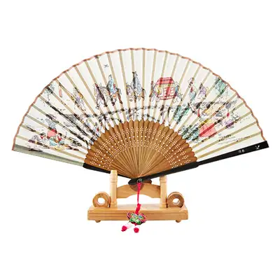 Folk Mother-of-Pearl Traditional Fan (Wedding) with Knot Decoration + Fan Case