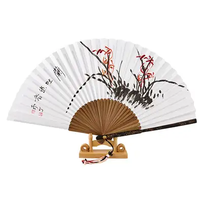 Handwritten Orchid Black Bamboo Traditional Fan by Nam Jung Park Sang-ok