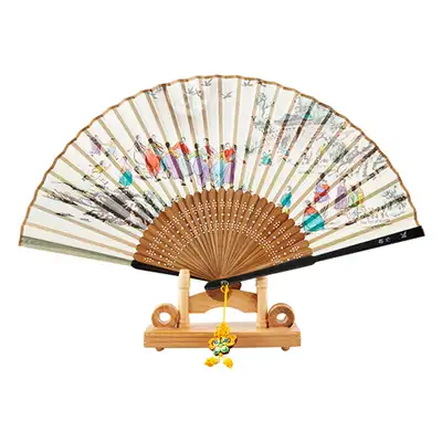 Traditional Mother-of-Pearl Folding Fan (Ganggangsullae) with Knot and Fan Case