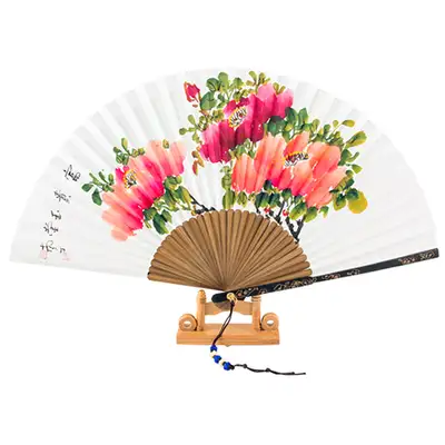 Handwritten Ohjuk Peony Traditional Fan by Namjeong Park Sang-ok