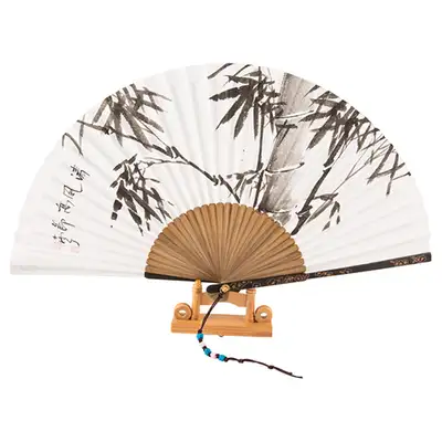 Hand-painted Traditional Fan with Orchid and Bamboo on Black Bamboo by Nam Jung Park Sang-ok