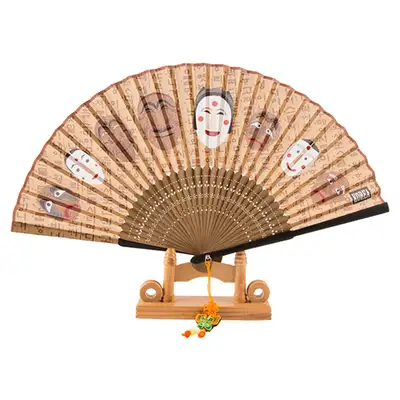 Premium Silk Hahoe Mask Traditional Fan (Brown) with Tassel and Fan Case