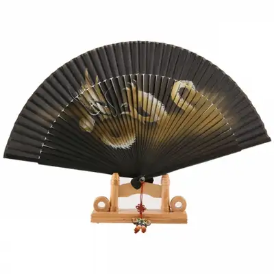 Premium Silk Fan - Dragon (Gold) with Traditional Knot and Fan Case