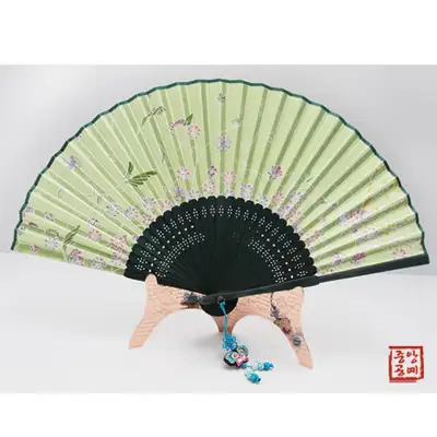 Silk Fan - Cosmos Butterfly Wing (Light Green) with Tassel and Fan Pouch