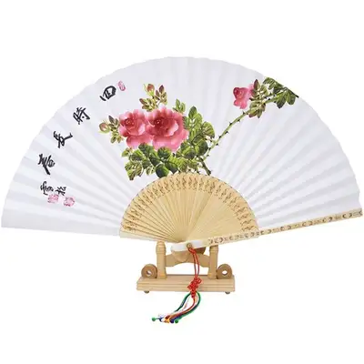Jeonju Folk Traditional Fan, Hanji Paper - Rose Design