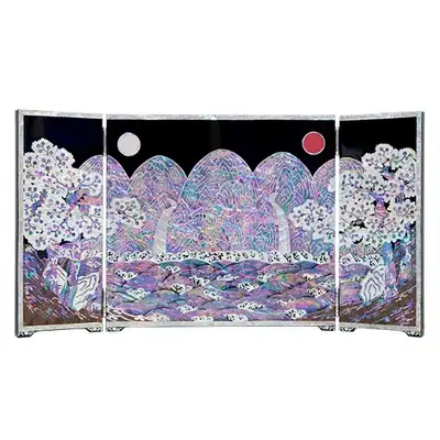 Ilwol Obongdo Three-Panel Mother-of-Pearl Folding Screen - Work by Jang Tae-bok