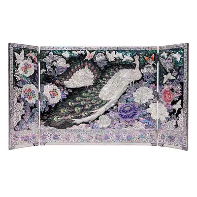 Peacock Three-Panel Double-Sided Folding Screen - Work by Park In-ho