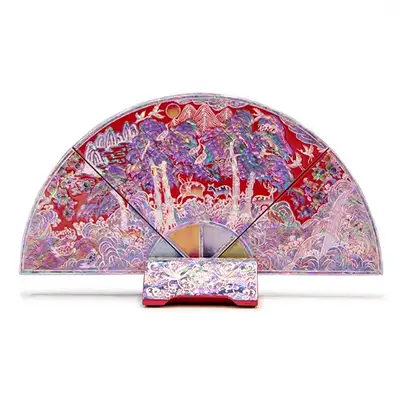 Premium Mother-of-Pearl Lacquerware Fan-Shaped Ornament, Shell Screen (Small, Red) - Oh Myung-ho's Work